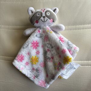 Le Bebe Favorite Raccoon Security Blanket Lovey Pink Floral Plush 11x11 Baby